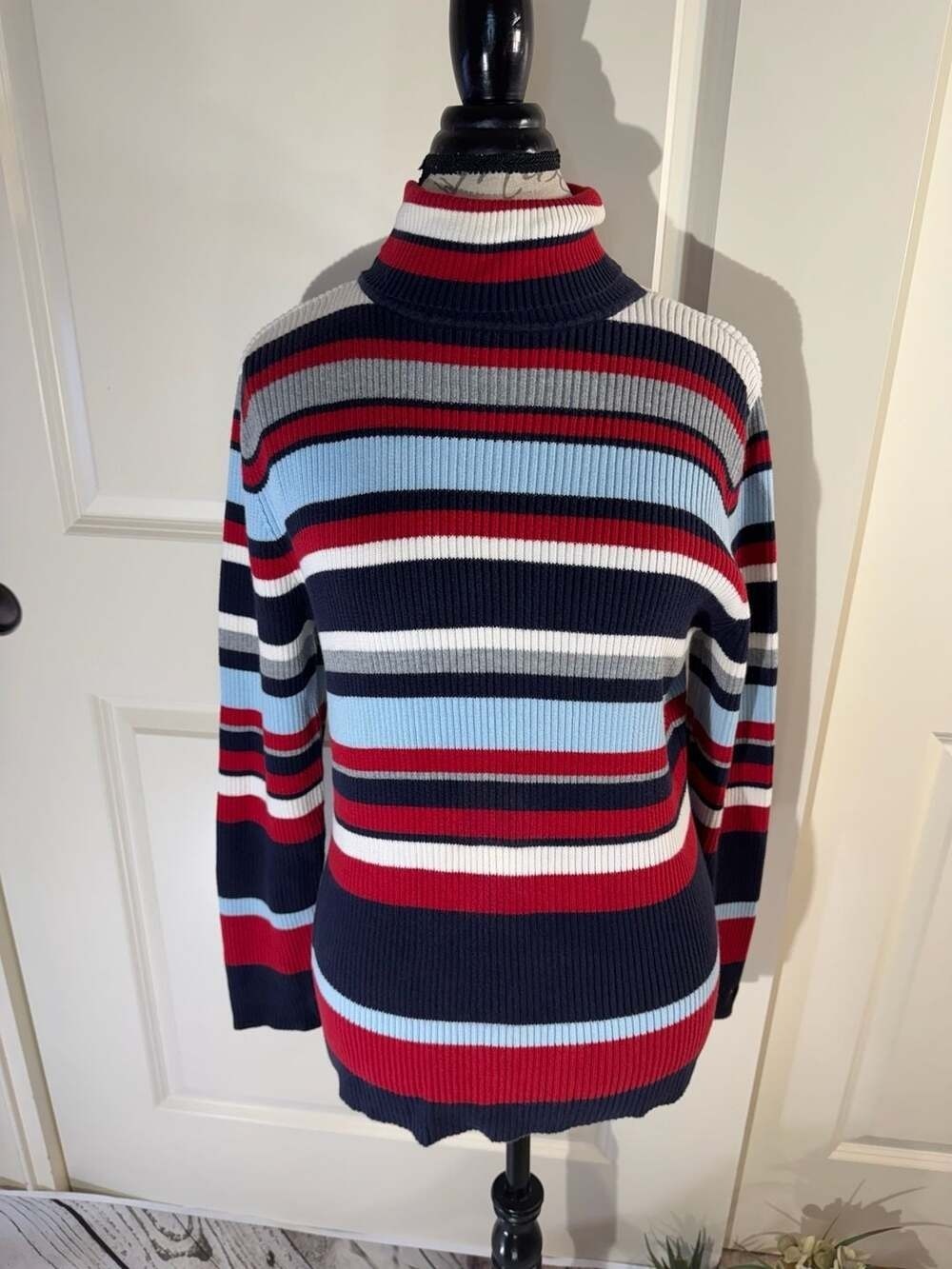 Tommy Hilfiger Jeans Striped Ribbed Turtleneck Sweater XL